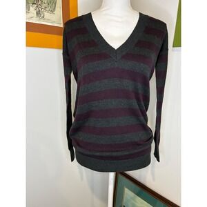 Gap Women's XS Purple Gray Striped V-Neck Cashmere Blend Sweater